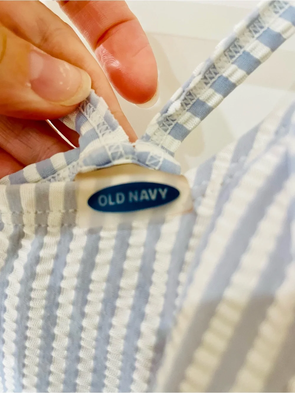 Old Navy Blue & White Striped Ruffle One-Piece Swimsuit